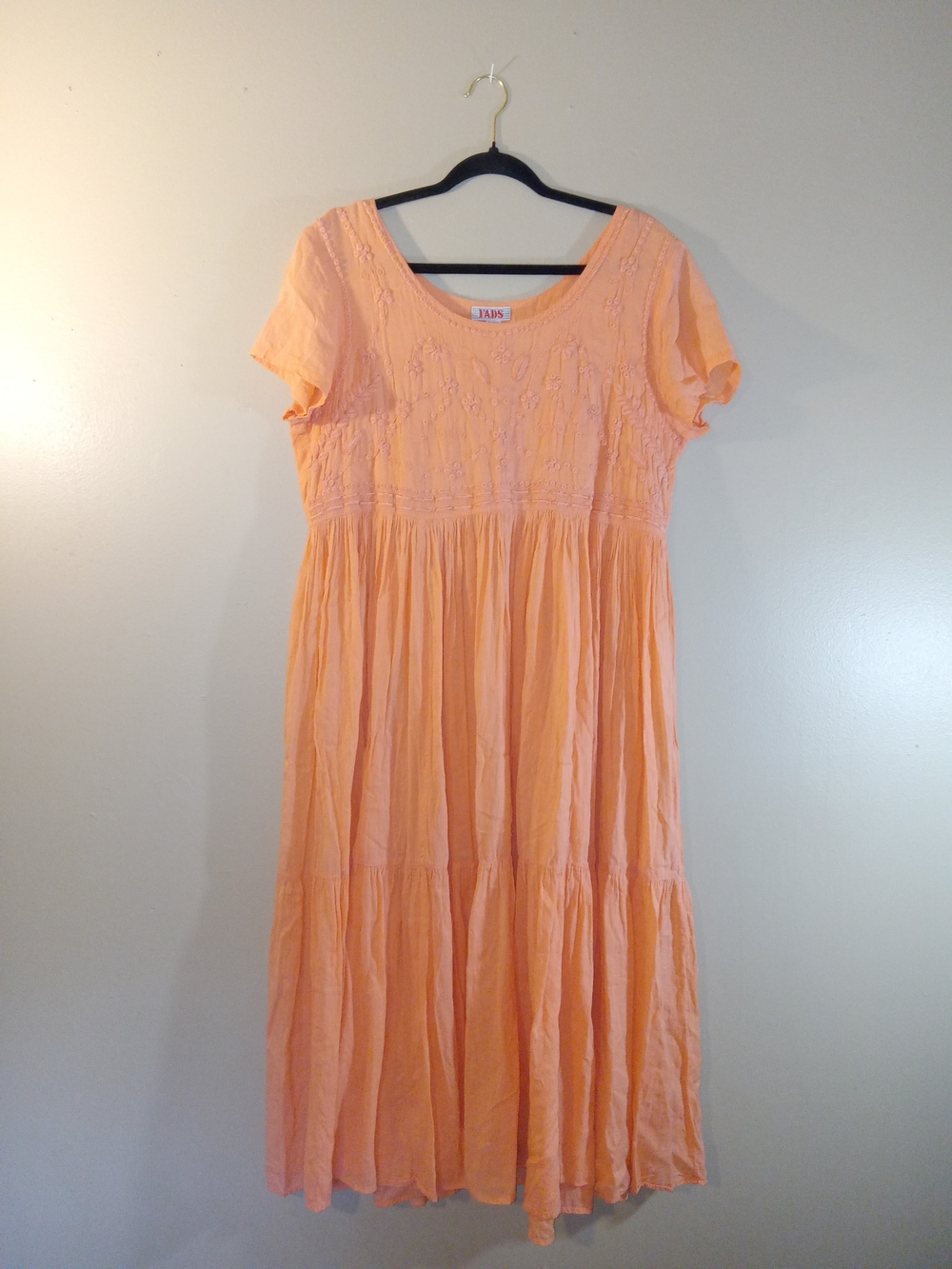 Women’s Peach Tiered Embroidered Maxi Dress